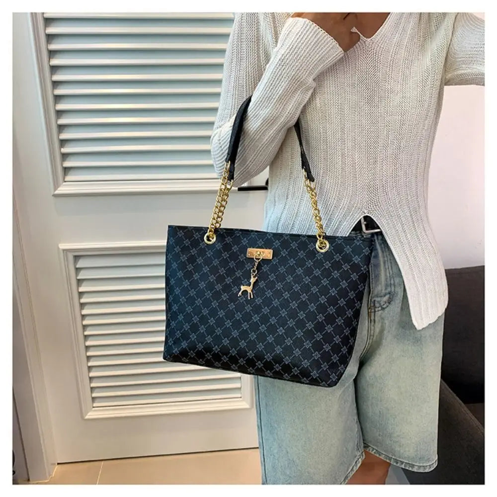 Durable PU Leather Shoulder Bags Large Capacity Printing Shopping Bag Handbags Women
