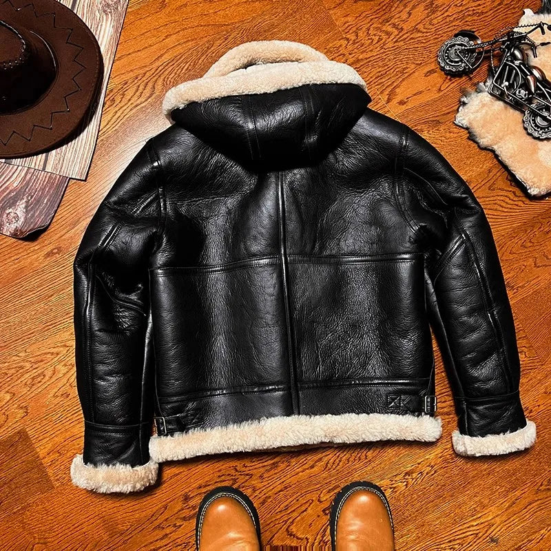 CC Shop Best.Mens High Quality 100% Natural Fur Jacket.Classic B3 Winter Warm Thick Leather Coat.100% Sheepskin with Wool.