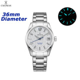 Cronos Men Watch 36mm Automatic PT5000 Miyota 9015 Movement Wristwatches White Dial Birch Pattern Sapphire 10 ATM L6048M