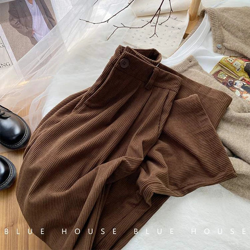 Women's High-Waist Corduroy Wide-Leg Pants