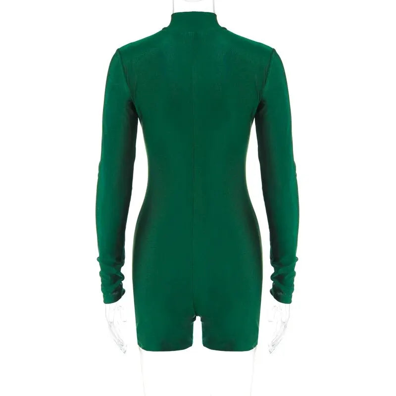 Long Sleeve Zip-Up Bodycon Romper