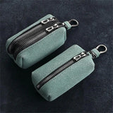 Portable Keychain Wallet for Men Women Large-Capacity Double Zipper Key Pouch Bag Suede Leather Key Case Unisex Coin Purse