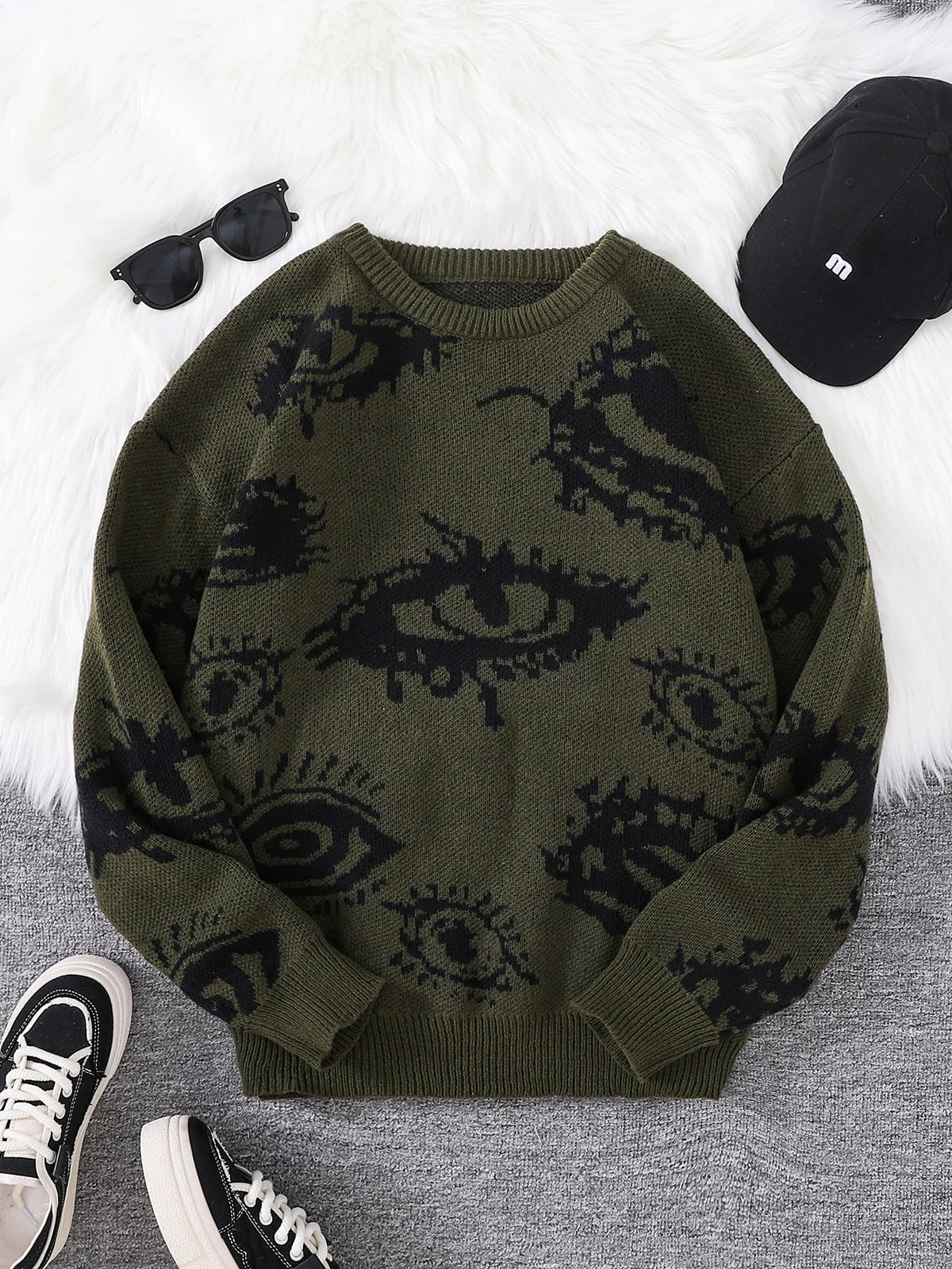 Men's Abstract Eye Jacquard Knit Sweater