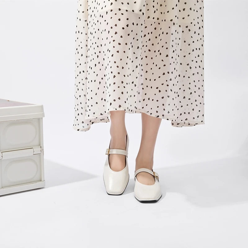 AIYUQI Mary Jane Ballet Flats | Genuine Leather Square Toe