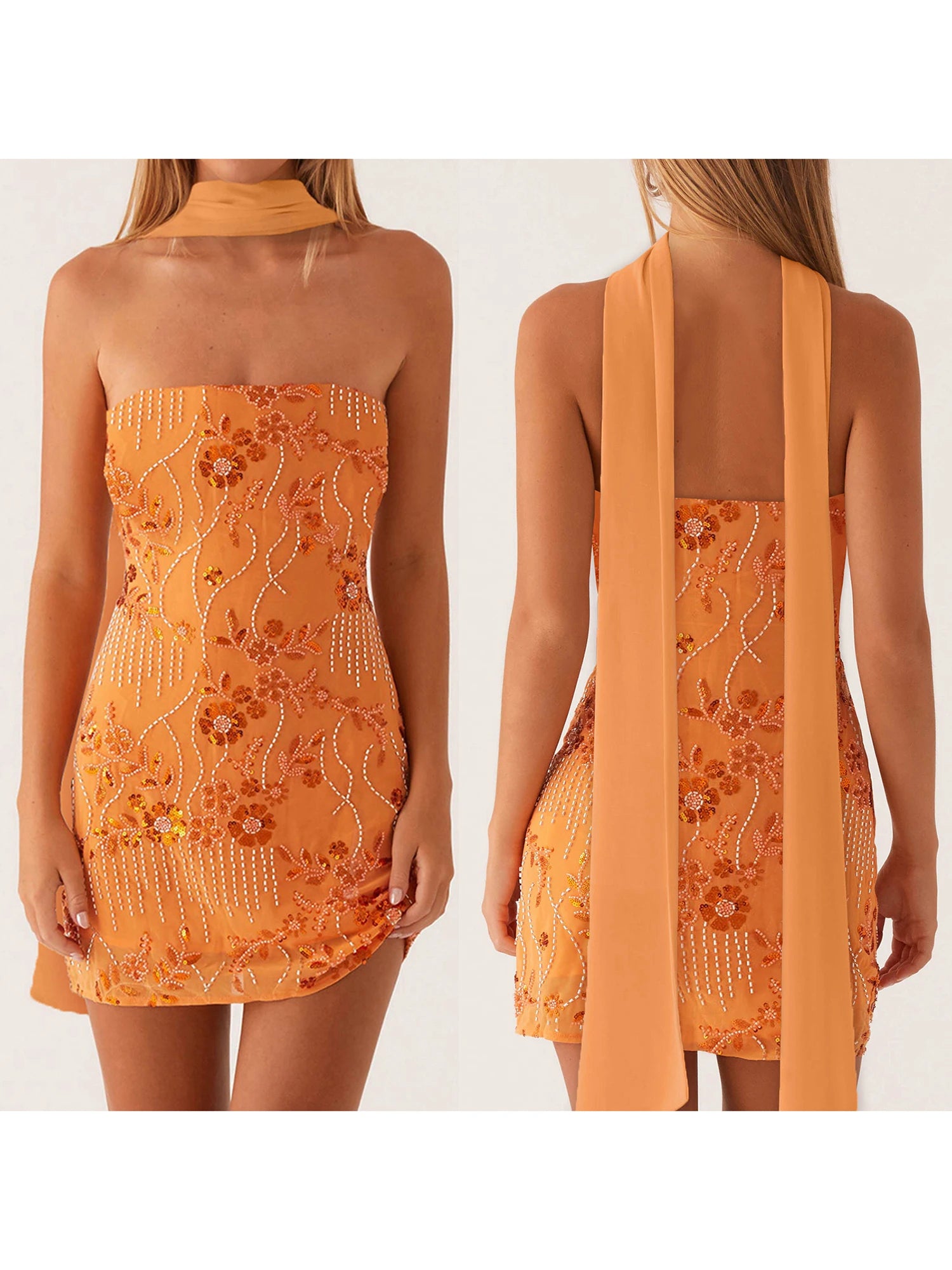 Floral Embroidered Sequin Mini Dress