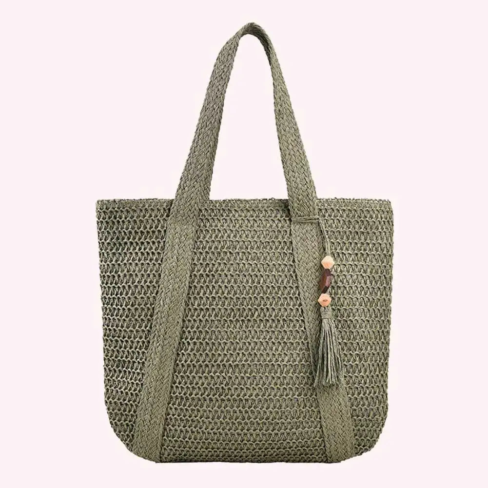 Woven Handbags Ladies Summer Woven Totes Bag with Tassel Women Shoulder Bag Large Capacity Fashion Straw Female Shopper Bag