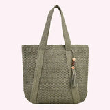 Woven Handbags Ladies Summer Woven Totes Bag with Tassel Women Shoulder Bag Large Capacity Fashion Straw Female Shopper Bag