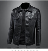 2024 Autumn and Winter New Men's Fashion Handsome with Solid Color Boutique Lapel Motorcycle Leather Coat Slim Fashion  M-5XL