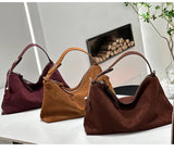 Russian Women's Genuine Suede Cowhide Leather Shoulder Bag Retro Frosted Cow Large Capacity Versatile Commuting Luxury Designer
