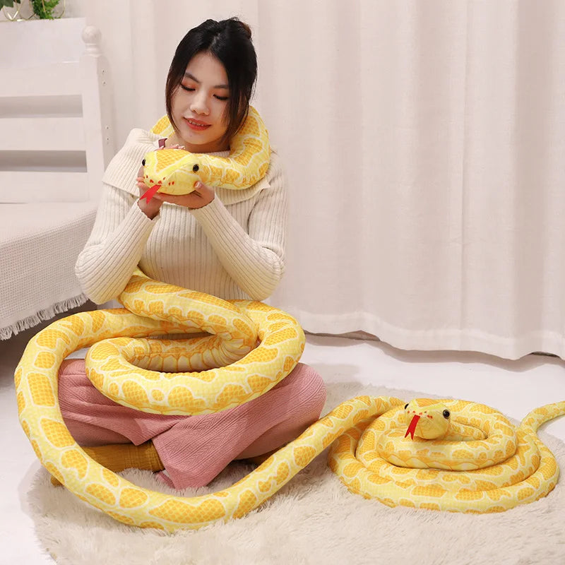 Giant Python-Print Plush Snake Pillow & Home Décor