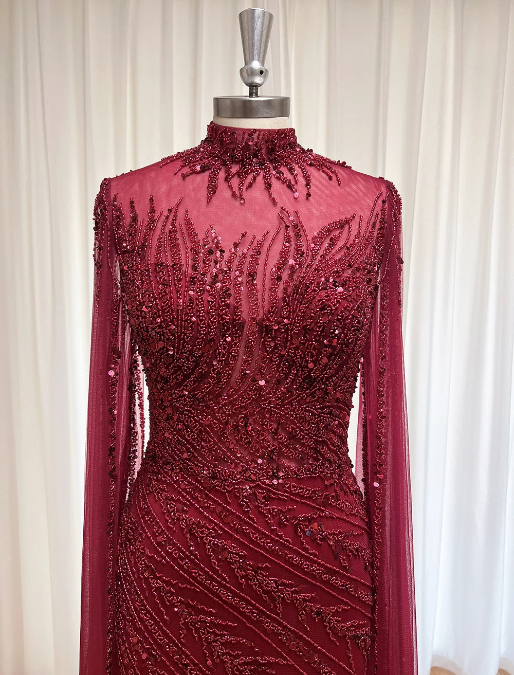 Luxury Beaded Mermaid Evening Gown | Cape Sleeve