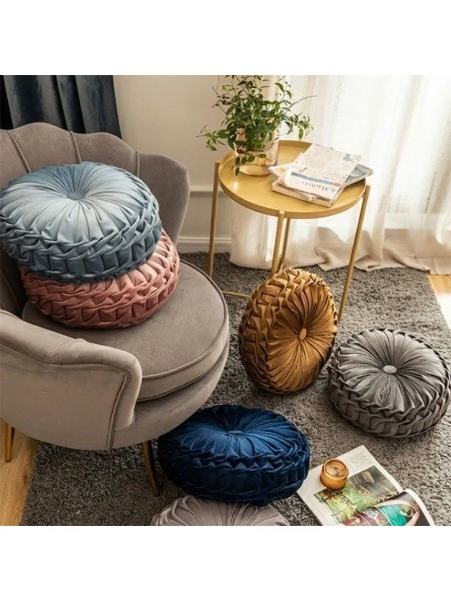 Pleated Velvet Pumpkin Cushion – Lumbar & Sofa Support