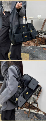 Genuine Cowhide Leather Tote Top Women's Bag Large-Capacity Neutral Motorcycle Wing Underarm Messenger Bag for Ladies 2025