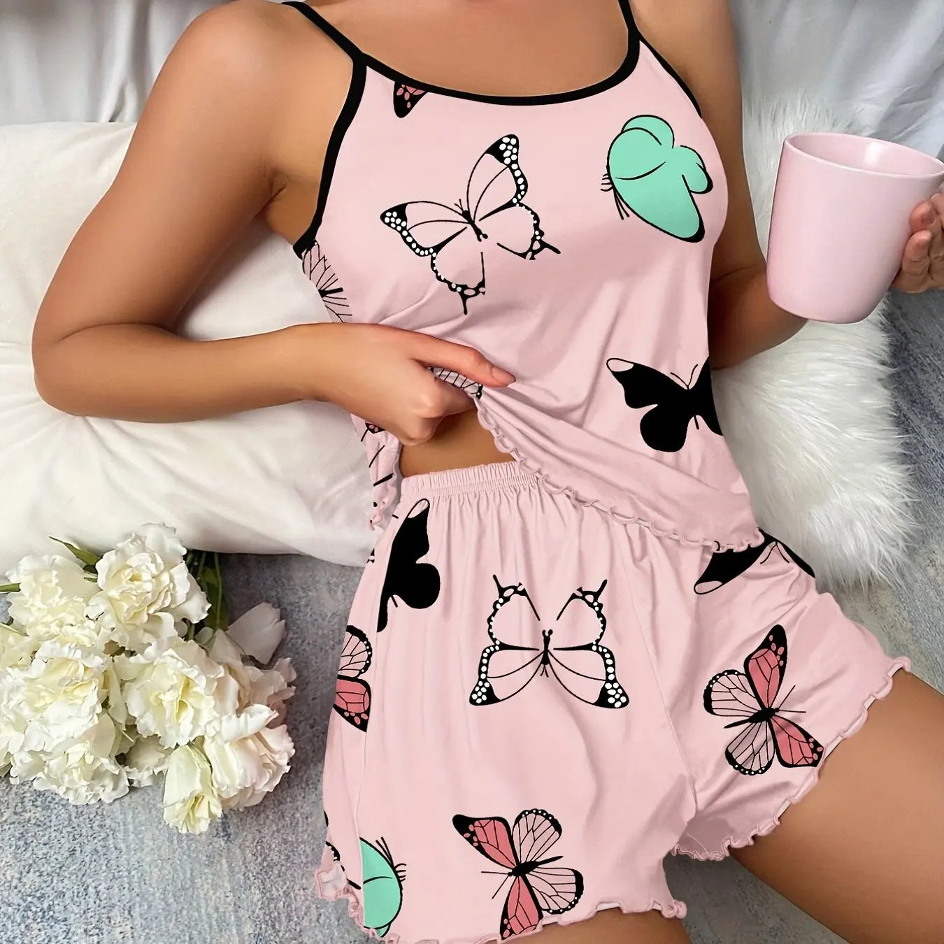 Butterfly Print Cami & Shorts Loungewear Set