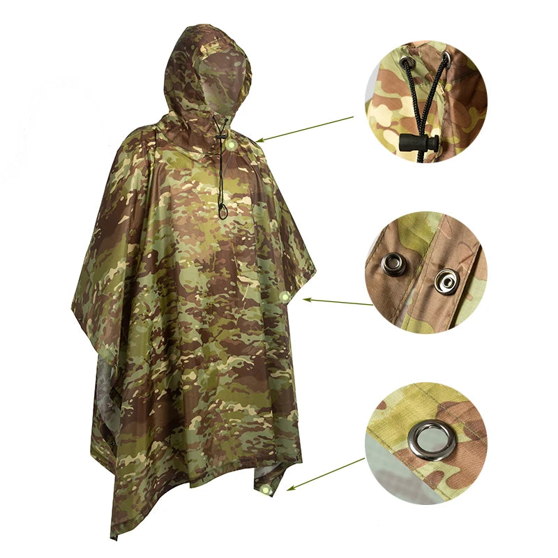 Waterproof Camo Rain Poncho – Unisex Outdoor Gear