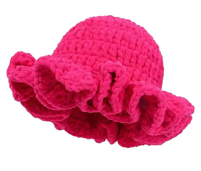 Colorful Crochet Ruffle Bucket Hat Warm Stretch Knit Hat Ruffle Brim Crochet Women's Fashion Handmade Beanie Hat tool tentacle