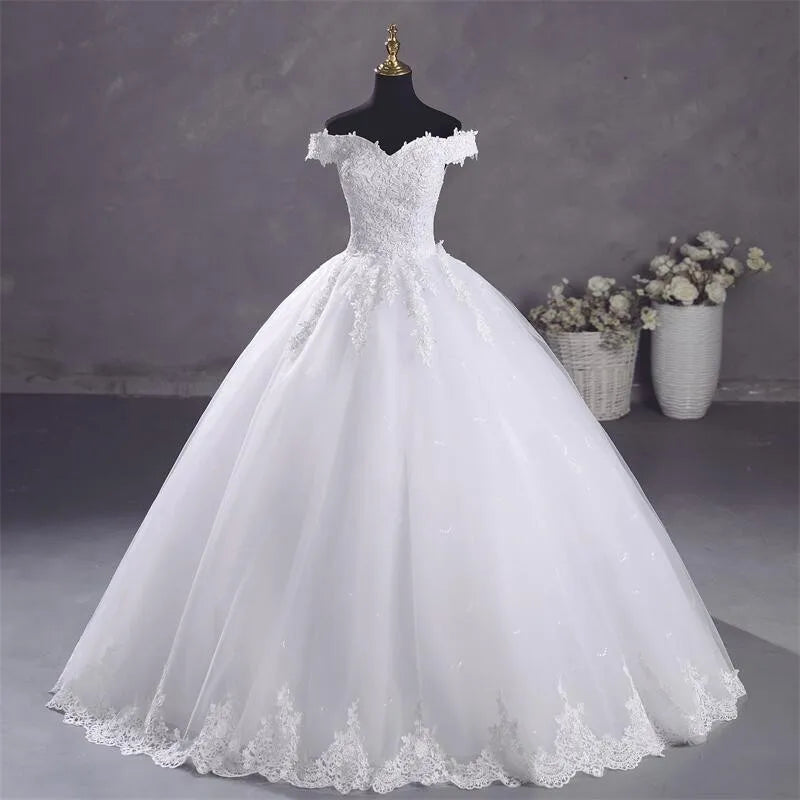 Pure White Wedding Dresses Elegant Boat Neck Ball Gown Simple Vestido De Noiva Plus Size Robe De Mariee
