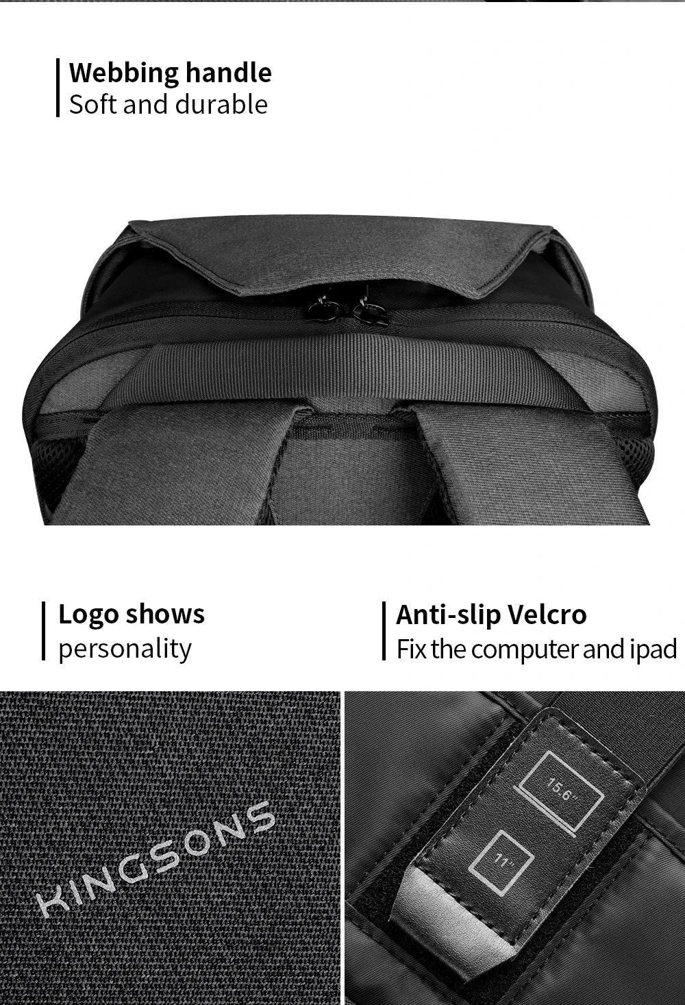 Kingsons  Anti-theft Men Backpack 180 Degree Open USB Charging Laptop Backpack 15.6 inch School Bags for Teenage Boys