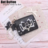 Kawaii Sweet Japanese Lolita Bow Wallet JK Harajuku Y2K Lace Rhinestone Short Wallet Mini Purse Card Holder Women Girls Gift