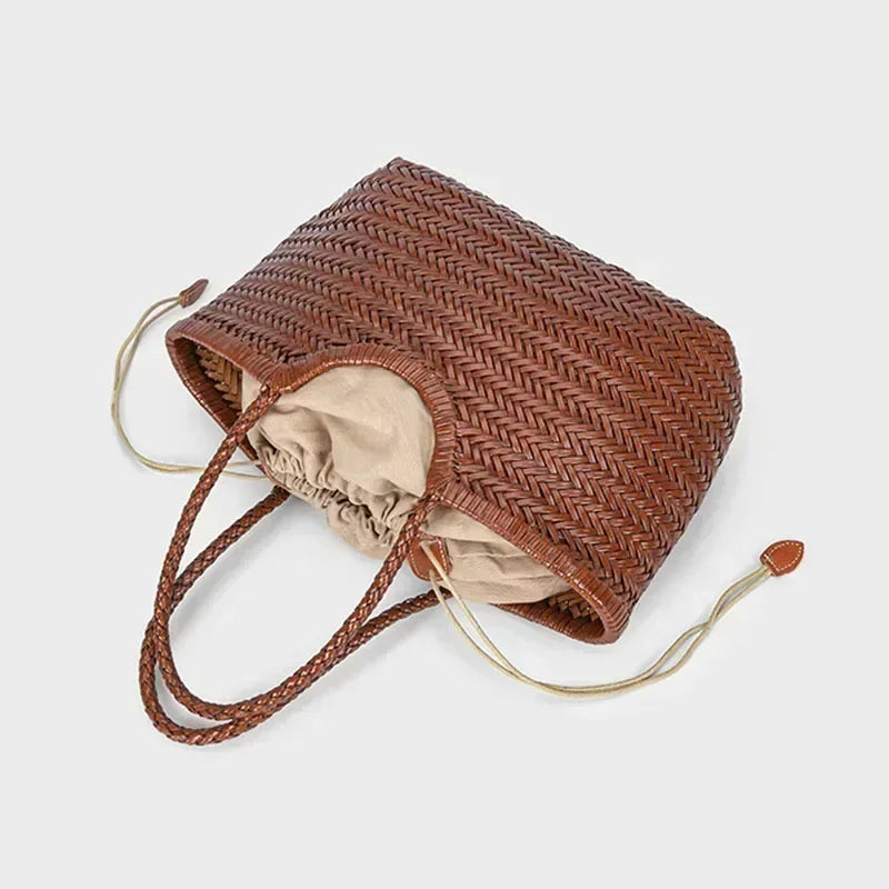Genuine Leather Tote Bags Luxury Designer Handbag Handwoven Weaving Casual Shopping Bag Vintage Big Tote Purse Hand Bags