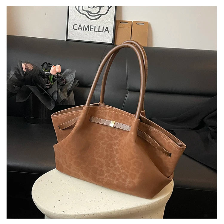 2025 Leopard Print Suede Women Tote Bag with Inner Pocket Underarm Bag Large Capacity Satchel Bag for Work Travel Purses Handbag