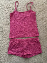 Strawberry Vest Shorts 2 Pieces Set Woman Eyelet Bow Slim Tank Top with Elastic Waist Patchwork Straight Short Pant Sweet Sets