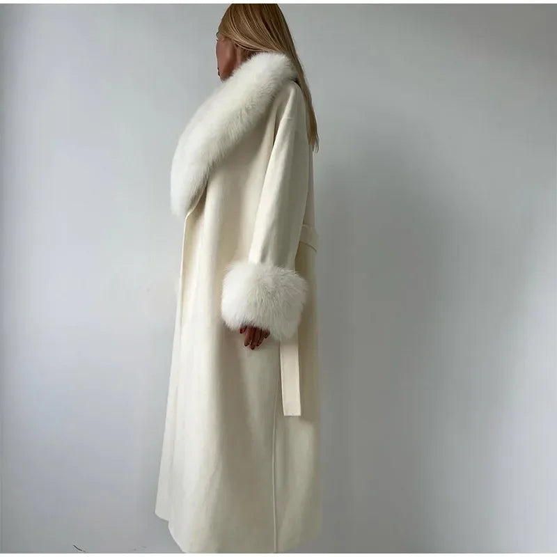 Faux Fur Patchwork Woolen Overcoat