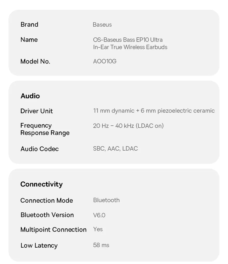 Baseus Bass EP10 Ultra Wireless Earbuds with ANC