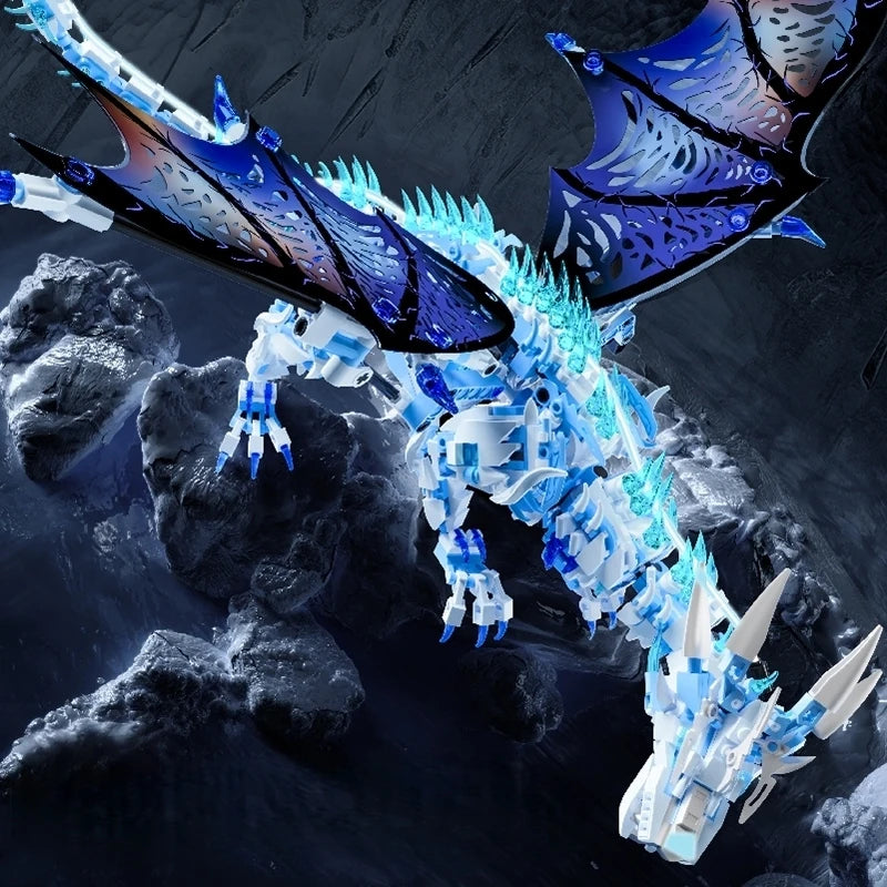 FUNXINEE 1676Pcs Premium Ice Dragon Bricks Advanced Building Challenge Light Glowing Eyes Moving Joints MOC Collectible Gift