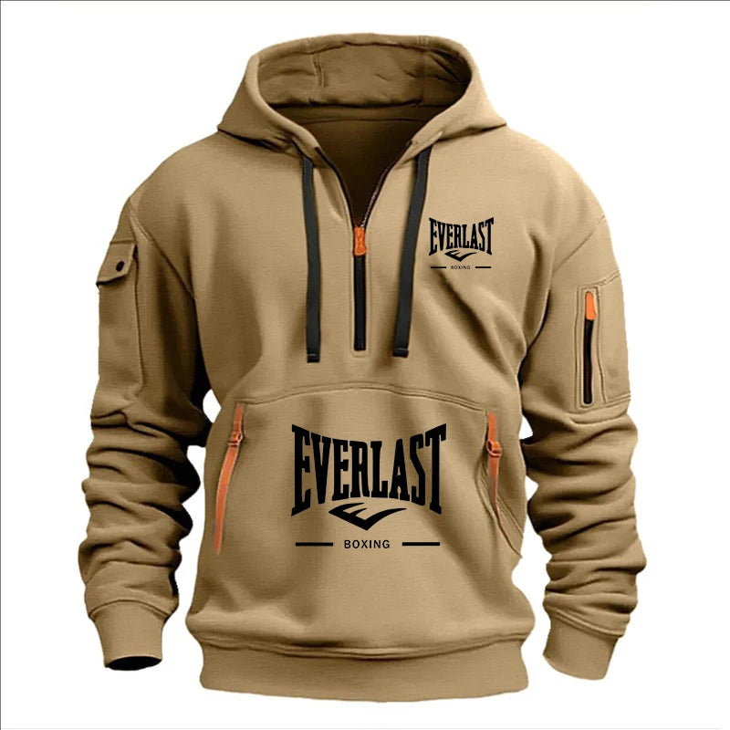 Men’s Printed Fleece Hoodie with Zipper Details