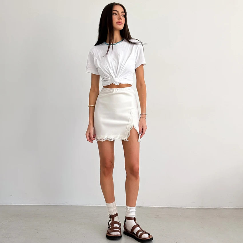 Elegant High-Waist Satin Mini Pencil Skirt