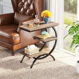 Tribesigns C-Shaped End Table, Industrial 3-Tier Small Table for Couch, Wood Bedside Table Snack Table with Storage Shelves