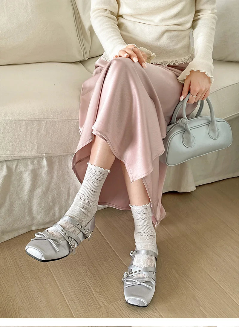 Butterfly Knot Ballet Flats – Elegant Square Toe Women's Flat Shoes