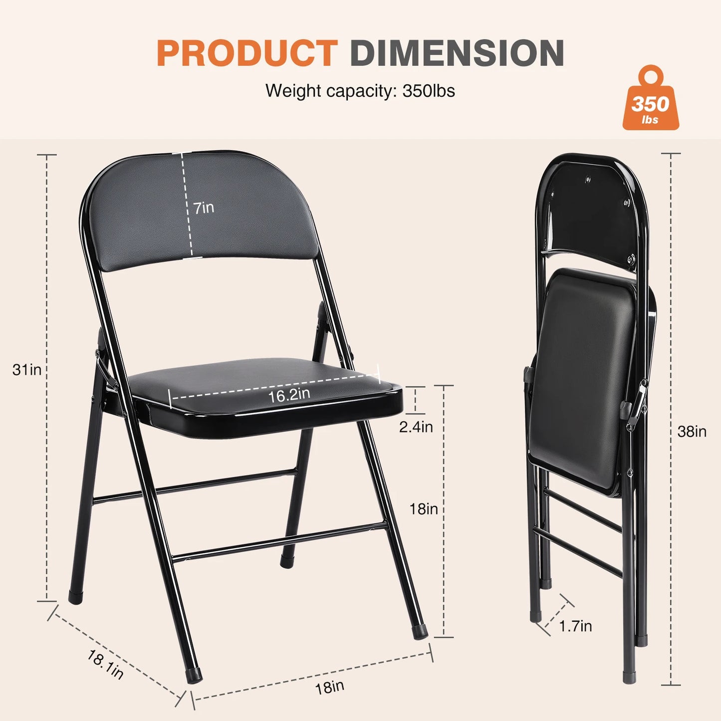 JHK Faux Leather Folding Chair Set of 2 | Elegant & Sturdy