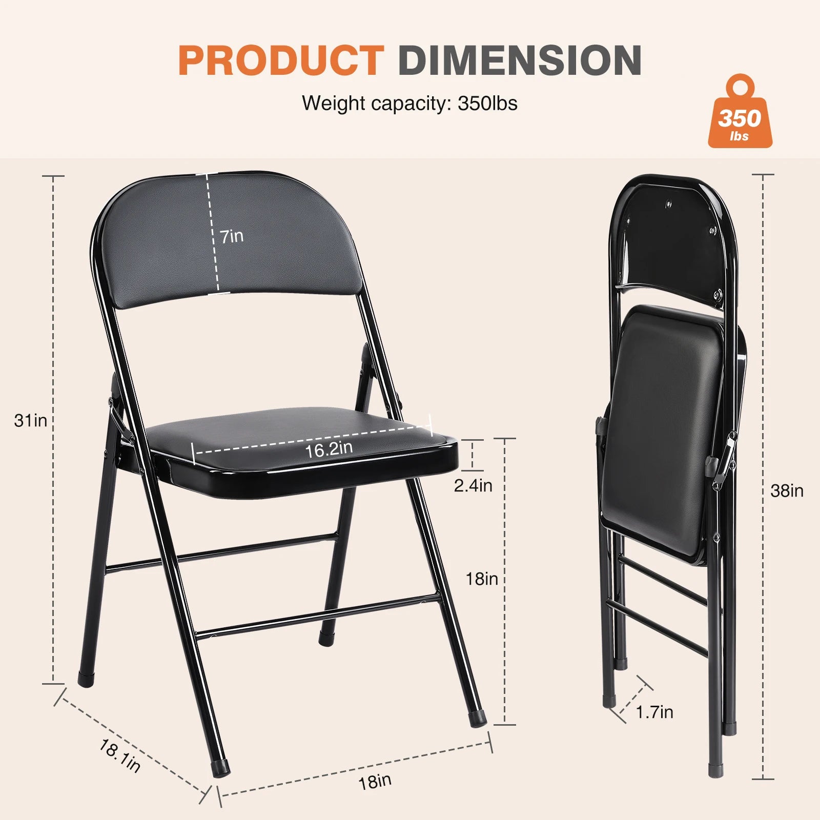 JHK Faux Leather Folding Chair Set of 2 | Elegant & Sturdy