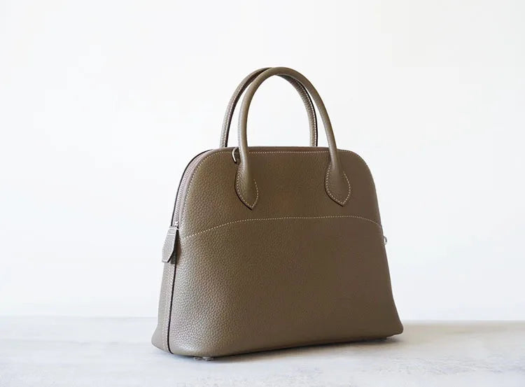 Premium Semi-handmade First-layer Cowhide Bowling Bag Portable Shoulder Large Shell Bag Commuting Temperament Versatile