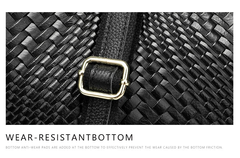 Fashionable and luxurious woven pattern casual versatile black woven pattern daily commuting cowhide women's handbag