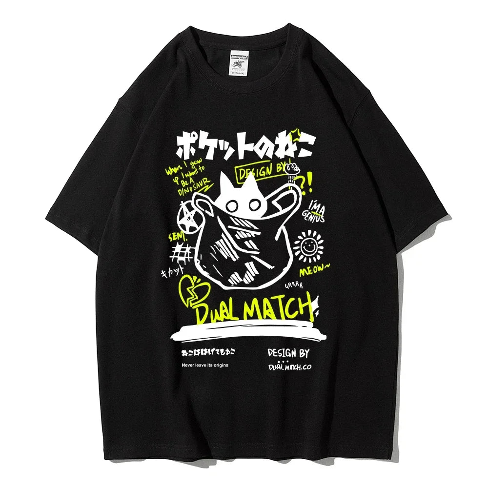 Kawaii Cat Print Graphic Tee – Unisex Streetwear