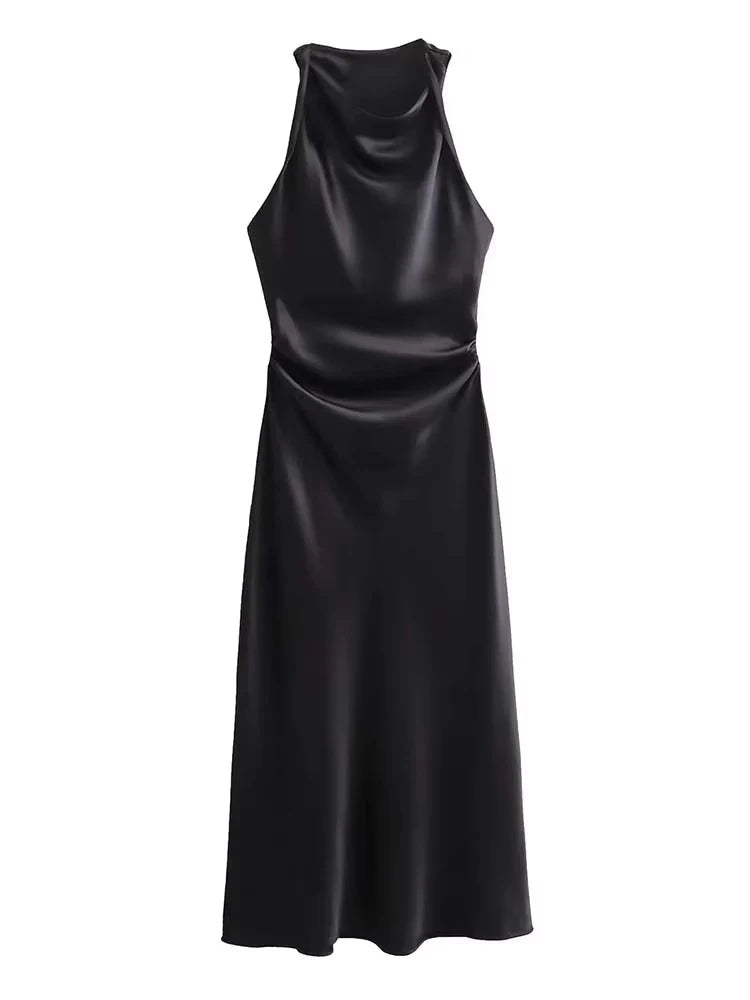 Elegant Satin Summer Slip Dress | Chic Evening Midi for Women