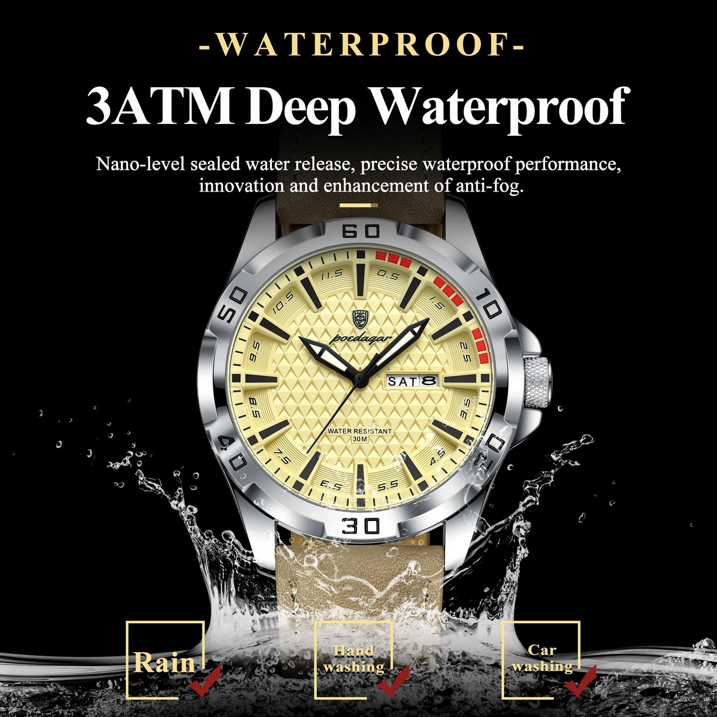 POEDAGAR Original Business Man Wristwatch Waterproof Luminous Date Week Casual Watch For Men Quartz Leather Luxury Fashion Men's Watches Reloj