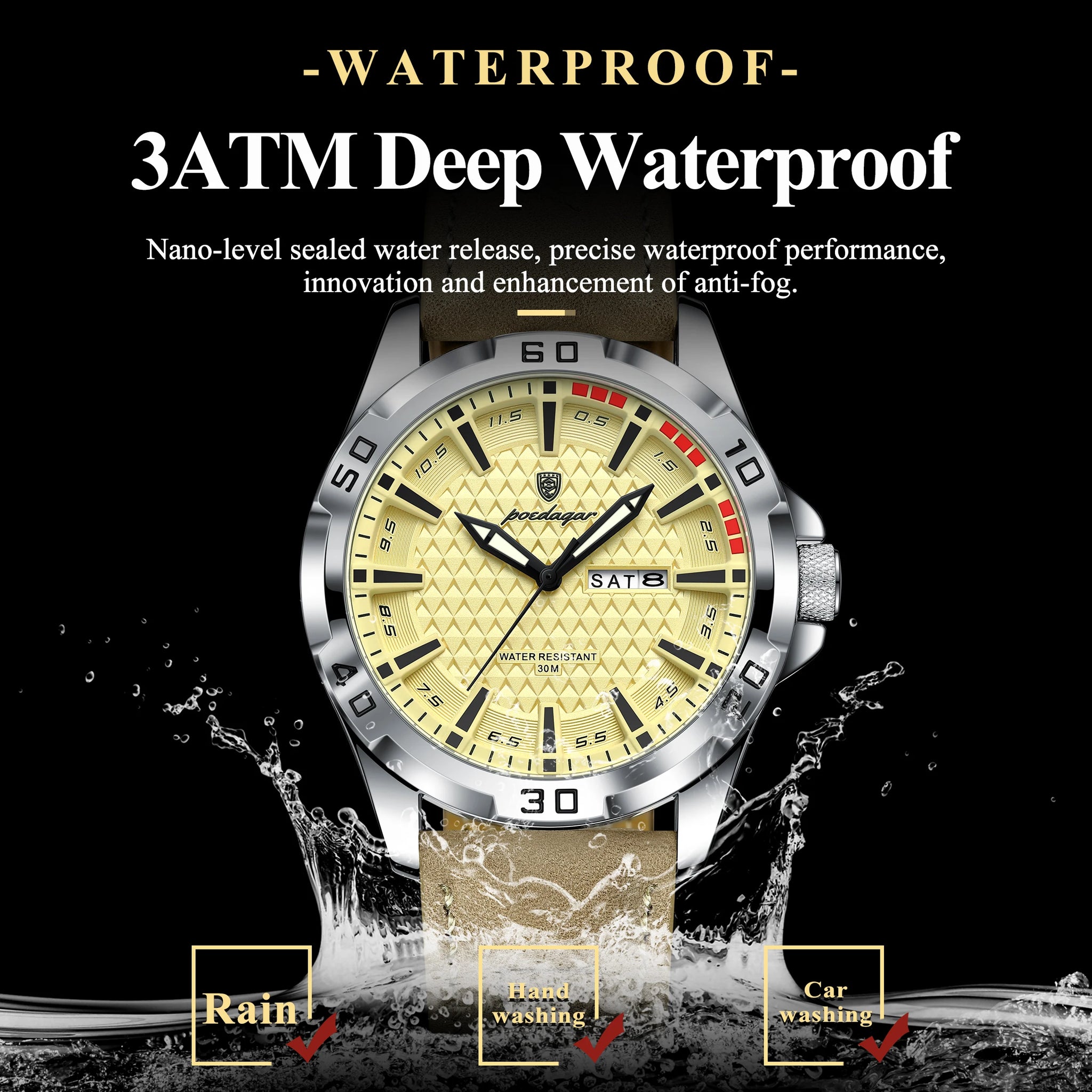 POEDAGAR Original Business Man Wristwatch Waterproof Luminous Date Week Casual Watch For Men Quartz Leather Luxury Fashion Men's Watches Reloj