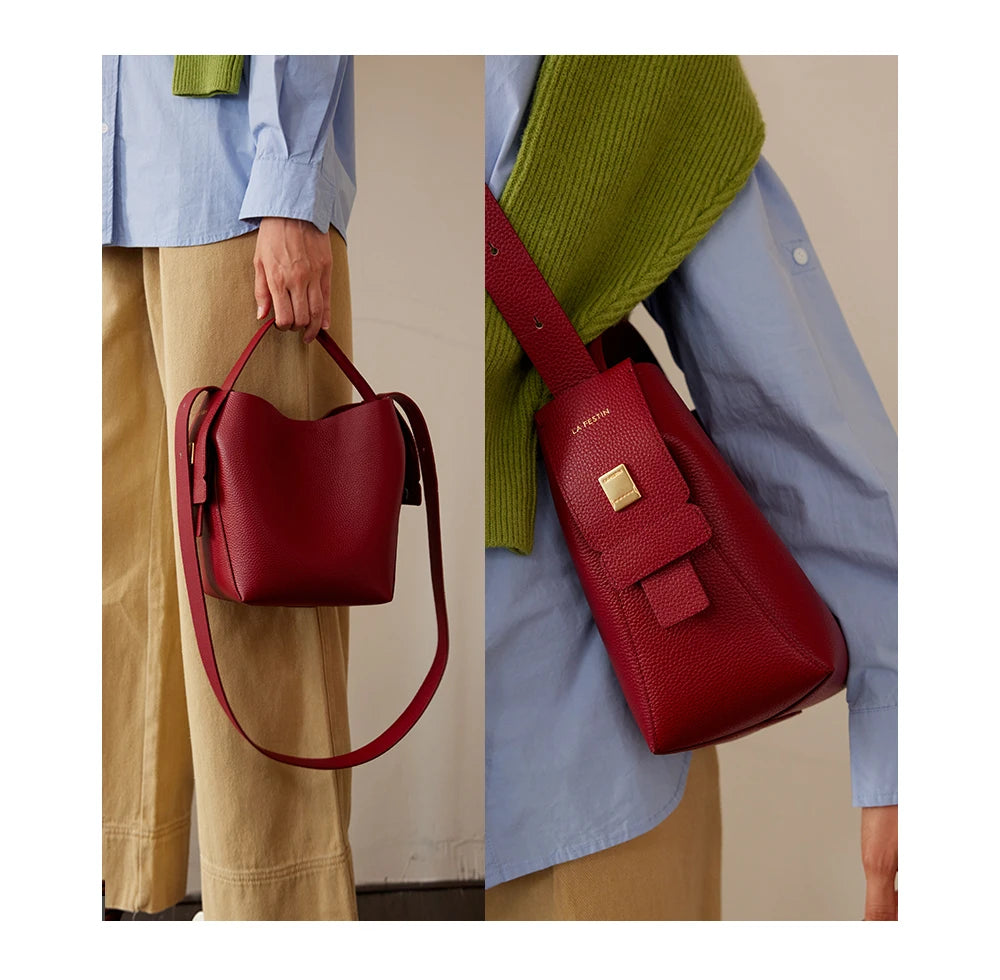 LA FESTIN Original Brand Genuine Leather Ladies Handbag Shoulder Crossbody Bag Portable Bucket Bag Female Bags Women's Bag