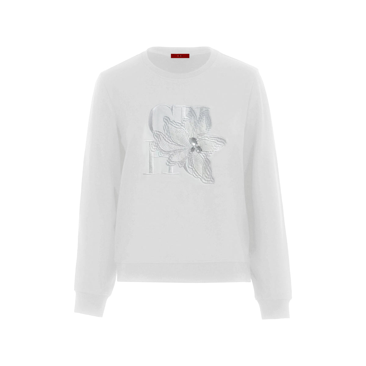 Floral Embroidered Women's Pullover Sweatshirt with O-Neck