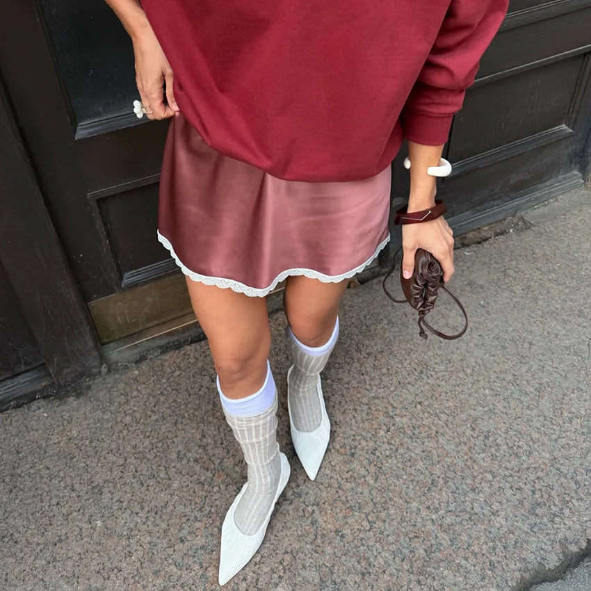Elegant High-Waist Satin Mini Skirt