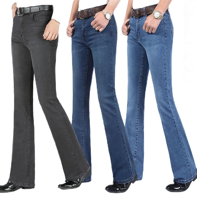 Men's Mid-Rise Flare Jeans | Slim Fit Denim Trousers