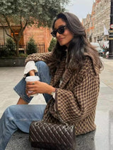 Autumn Brown Knit Cardigan - Elegant USA-Made Loose Sweater Coat