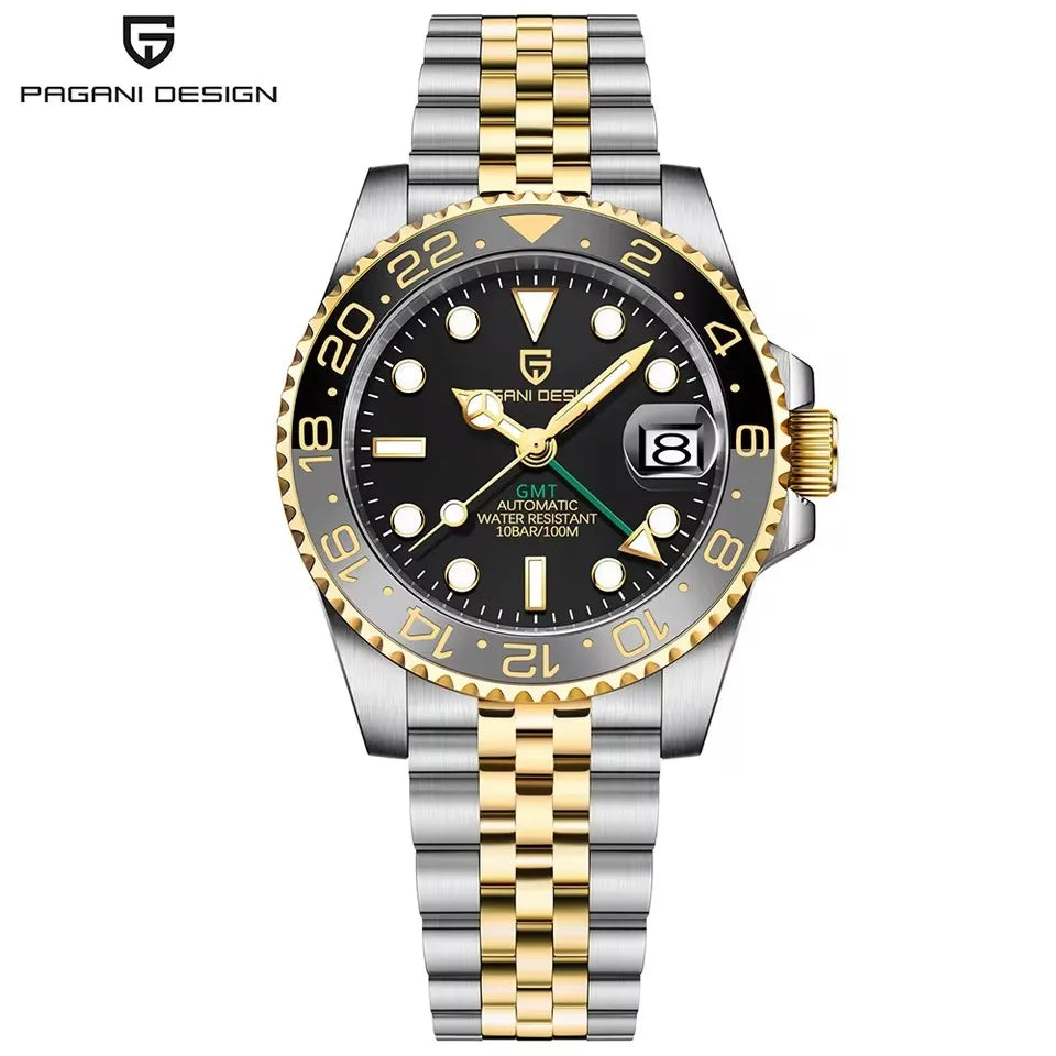 PAGANI DESIGN 2025 40MM GMT Mechanical Wristwatch Sapphire Ceramic Bezel  Automatic Watch Stainless Steel 100M Waterproof Watch