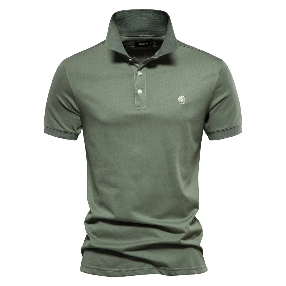 AIOPESON Embroidered Cotton Polo Shirt for Men