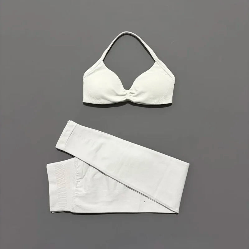2Pcs HISTELLO Seamless Yoga Sports Set for Women Resistant Backless Bra Pilates Fitness Workout Running Leggings Gym Suit