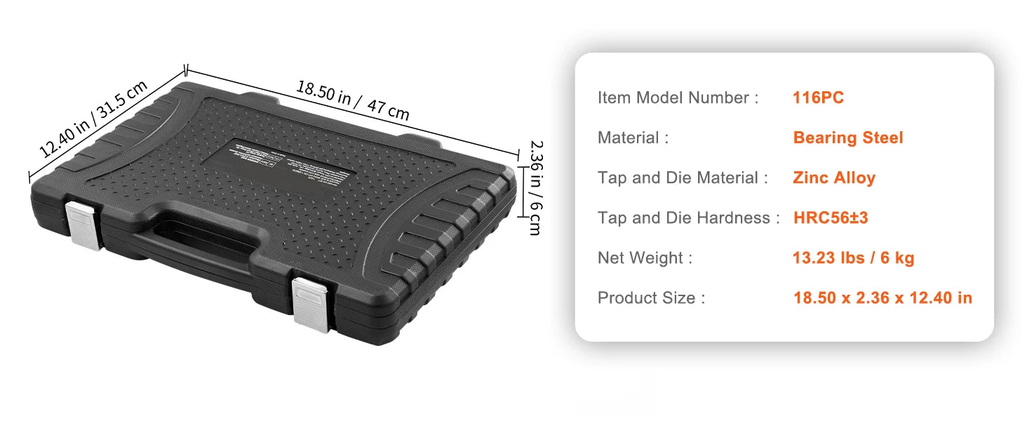 SucceBuy 116-Piece Tap and Die Set Include Metric and SAE Size Bearing Steel Taps and Dies Essential Threading Tool